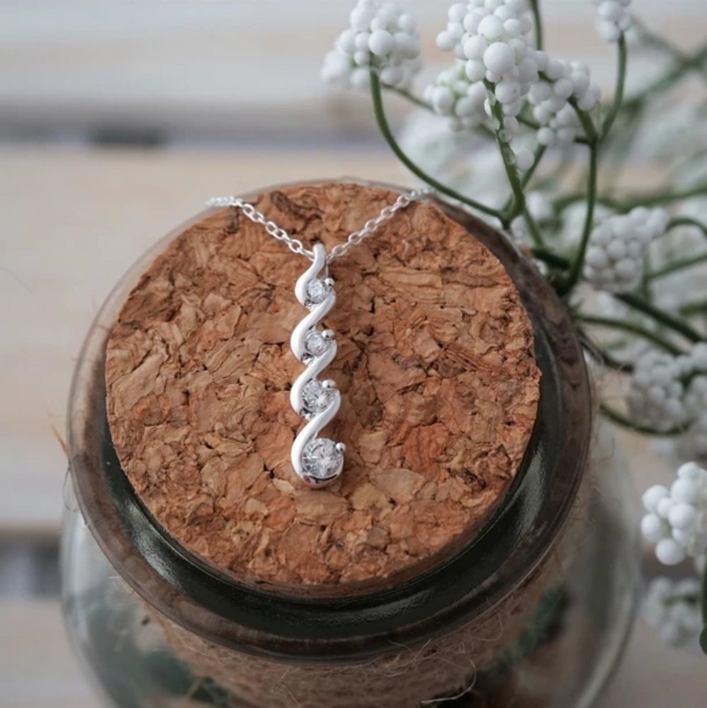 925 Silver Spiral Necklace with Cubic Zirconia